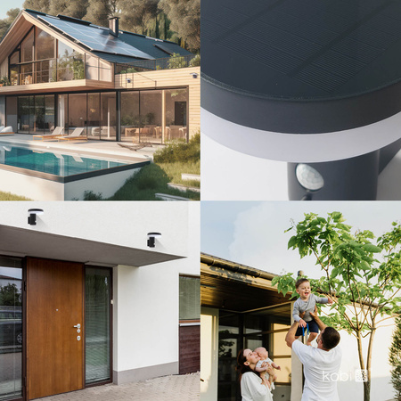 Solar-LED-Gartenwandleuchte 5,5W 4000K Schwarz Elevation Lamp SOLARIS 3 Kobi