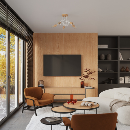 Deckenleuchte Kronleuchter Spider Pendelleuchte 3x E27 Naturholz Weiß Ember Peach Puff SL.1474 Sollux