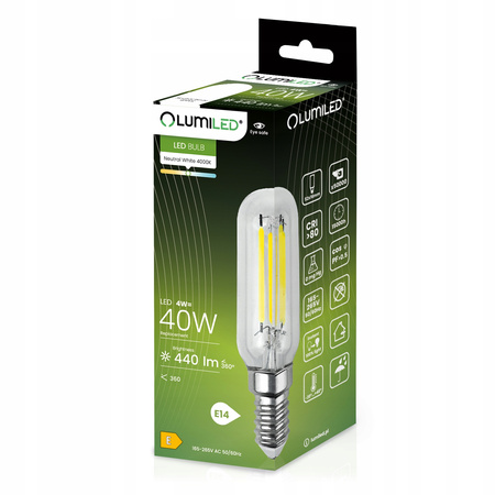 6x LED Lampen E14, LED Kühlschranklampe T25 4W = 40W 440lm 4000K neutral Glühfaden LUMILED
