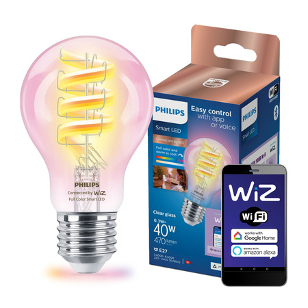 LED-Lampe E27 A60 6.3W = 40W CCT + RGB FILAMENT SMART WiFi Philips WiZ