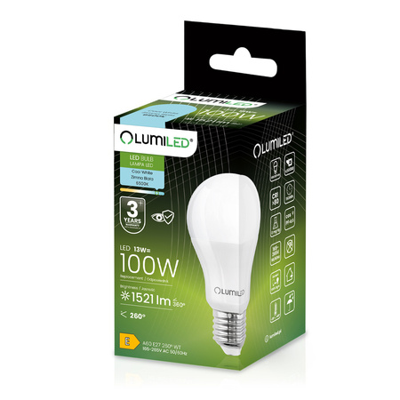 6x LED Lampen E27, Glühbirne A60 13W = 100W 1521lm 260° 6500K kalt LUMILED