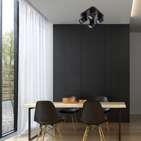 TIMO Decken-/Wandleuchte Wandleuchte Reflektor bewegliche Halogenleuchte 4 xGU10 schwarzes quadratisches LVT