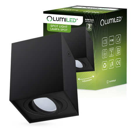 Halogen-Aufbauleuchte GU10, Aufbauspot 115mm beweglich Quadrat Tube Schwarz AMAT-L LUMILED