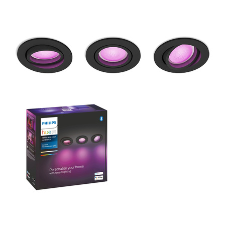 LED Centura Einbauleuchte 3x 5.7W CCT RGB Rund Moving Schwarz PHILIPS HUE Bluetooth