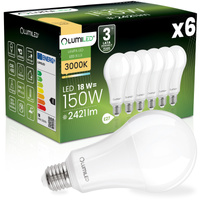 6x LED-Lampe E27 A70 18W = 150W 2421lm 3000K Warm 260° LUMILED