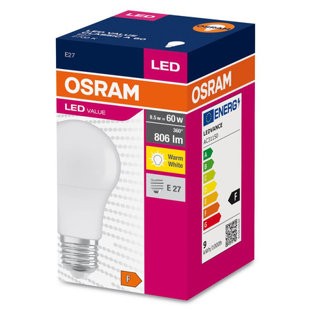 E27 A60 LED Leuchtmittel 8,5W = 60W 806lm 2700K Warm 200° OSRAM