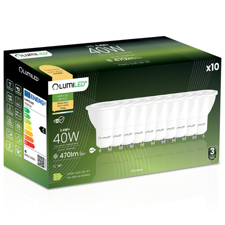 10x LED GU10 Reflektor PAR16 3.4W = 40W 470LM 2700K Warm 38° LUMILED