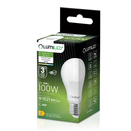 LED Lampen E27, Glühbirne A60 13W = 100W 1521lm 260° 4000K neutral LUMILED