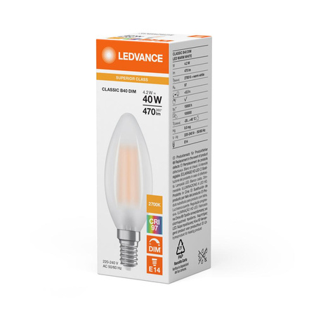 LED Lampen B35 E14 4.2W = 40W 470lm 2700K Warmweiß FILAMENT DIMMABLE LEDVANCE