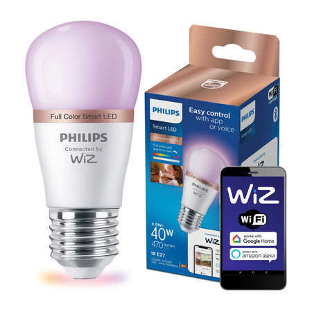 LED-Lampe E27 P45 4.9W = 40W 2200-6500K + RGB SMART WiFi Philips WiZ