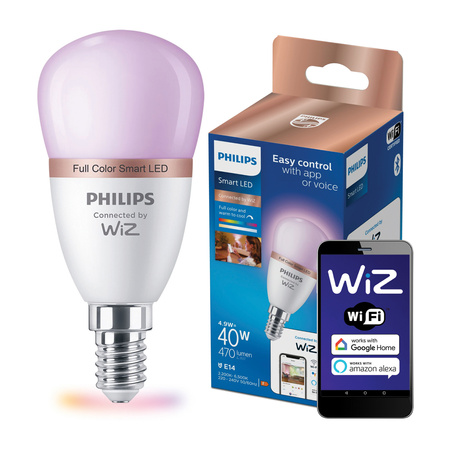 LED-Glühbirne E14 P45 4.9W = 40W 2200-6500K + RGB SMART WiFi Philips WiZ