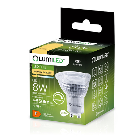 10x LED Lampen GU10, Glühbirne 8W = 80W 650lm 36° 3000K warm Dimmbar LUMILED