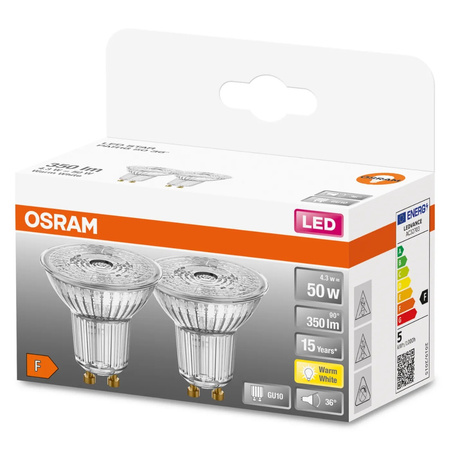 2x GU10 LED Leuchtmittel 4,3W = 50W 350lm 2700K Warm 36° OSRAM STAR