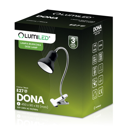 Schreibtischlampe Tisch Verstellbar DONA Schule Nachtlicht E27 Clip Schwarz LUMILED