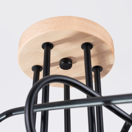 Deckenleuchte Kronleuchter Spider Pendelleuchte 5x E27 Naturholz Schwarz Glut Pfirsich Puff SL.1478 Sollux