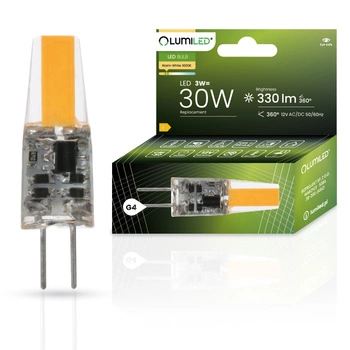 LED Kapseln G4, LED-Lampe 3W = 30W 330lm 360° 12V AC/DC 3000K warm LUMILED