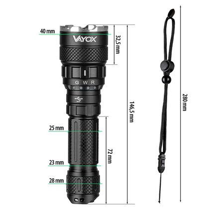 Taktische Hand-Taschenlampe Leistungsstarke 3-Farben SST40 1500lm Pro Series VA0099 Vayox