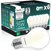 6x LED-Lampe E27 A60 4,9W 1055lm = 75W 4000K neutralweiß 360° Filament Energieklasse A LUMILED