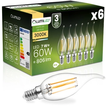 6x LED-Lampe E14 Kerze BA35 7W = 60W 806lm 3000K Warm 360° FILAMENT LUMILED