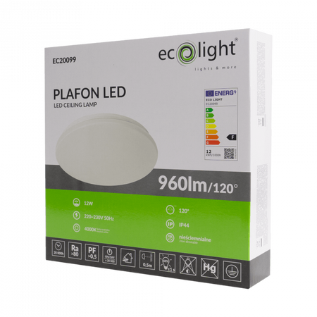 Plafond LED-Deckenleuchte 12W 960lm 4000K neutralweiß IP44 Badezimmer Ecolight