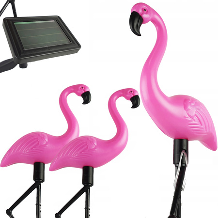 3x LED SOLAR betriebene Gartenlampe Flamingos 54cm