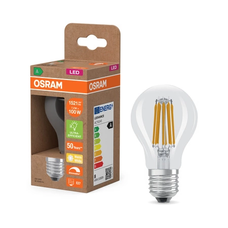 LED-Glühbirne E27 A60 7.2W = 100W 1521lm 2700K Warm 300° Filament Dimmbar CLASS A Ultra Efficient Osram
