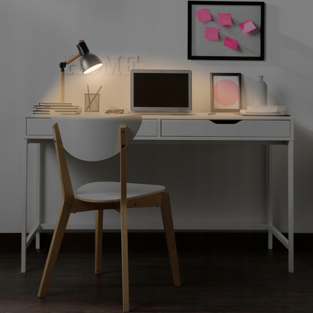 Schreibtischlampe Tisch Verstellbar E27 Schule Nachtschalter Ein/Aus Schwarz Braun Woody Masterled