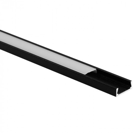 Aluminiumprofil für LED-Streifen schwarz Einbau/Aufbau 2m mit opalem Lampenschirm und Ecolight-Endkappen