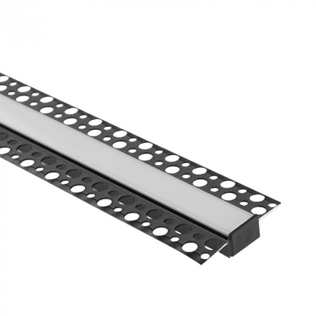Aluminium LED-Profil für Gipskarton REGIPS breit flächenbündig schwarz 2m mit mattiertem Diffusor für LED-Streifen + Kappen Ecolight GPS Serie