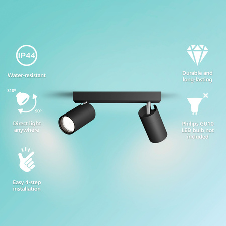 Reflektor-Deckenleuchte 2x GU10 IP44 Schwarz Kosipo Philips