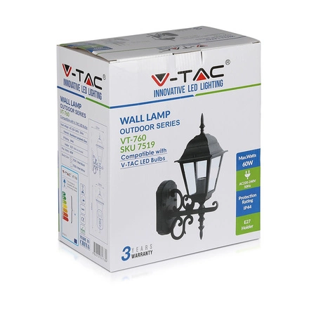 Gartenlampe E27 Wandlampe klein mattschwarz VT-760 V-TAC