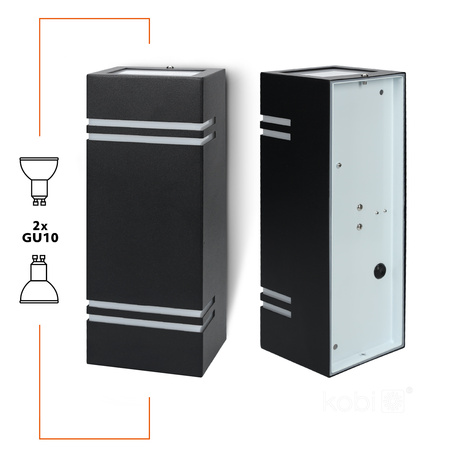 Gartenlampe doppelseitige Wandleuchte nach oben und unten LED QUAZAR 7 GU10 IP44 SCHWARZ KOBI