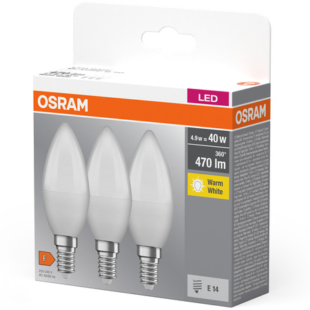 3x LED Lampen E14 B37 4.9W = 40W 470lm 2700K Warm 200° OSRAM 