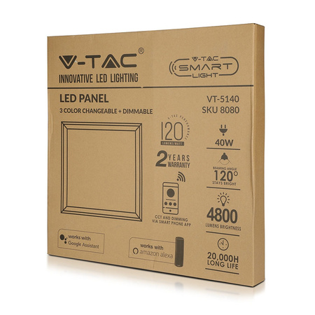 LED-Panel 40W CCT 60x60CM Kompatibel mit Alexa und Google Home Dimmbar Weiß VT-5140 V-TAC