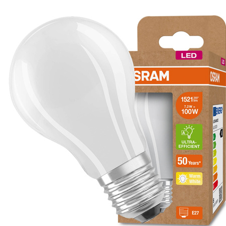 LED Lampen A60 E27 FR 7,2W = 100W 1521lm 3000K Wärme 360° OSRAM ULTRA EFFICIENT Filament