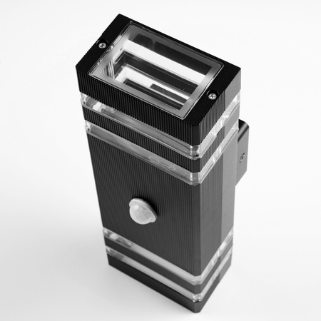 Garten Wandleuchte oben unten 2xGU10 Schwarz Bewegungs- und Dämmerungssensor IP54 PROTEA LUMILED