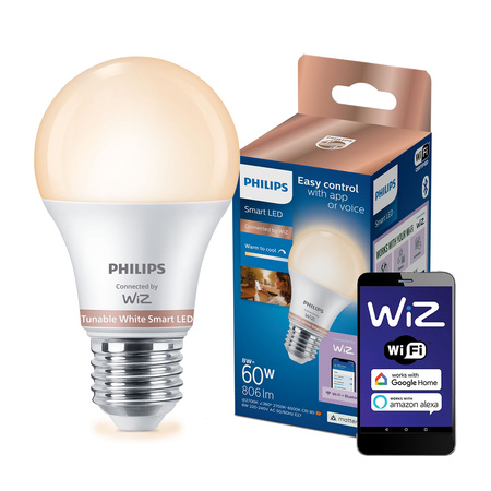 LED Lampen E27 A60 8W = 60W 806lm 2700-6500K SMART WiFi Philips WiZ