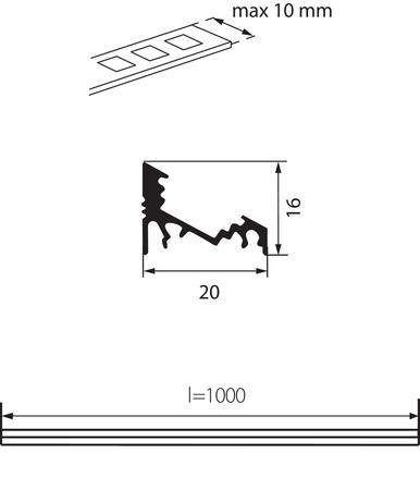 Aluminium-Eckaufsatzprofil PROFILO C 1m silber KANLUX