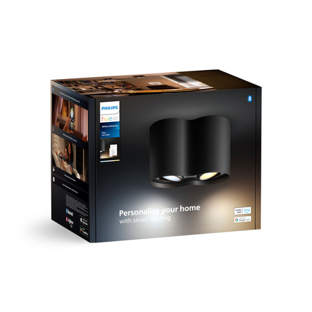 LED Spot Pillar Schwarz 2x4.2W CCT PHILIPS HUE Bluetooth Zigbee Deckenleuchte + Dimmschalter