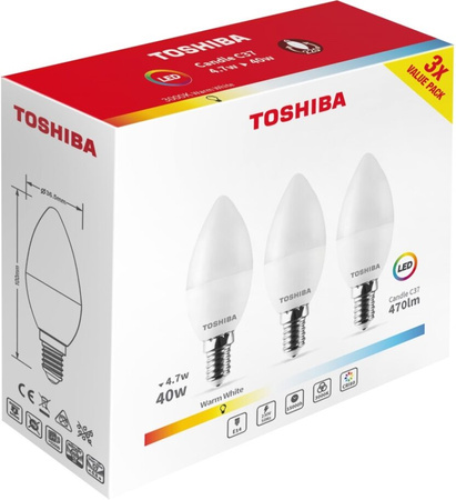 3x LED Lampen E14 C37 4,7W = 40W 806lm 3000K Warm 220° Milchig TOSHIBA
