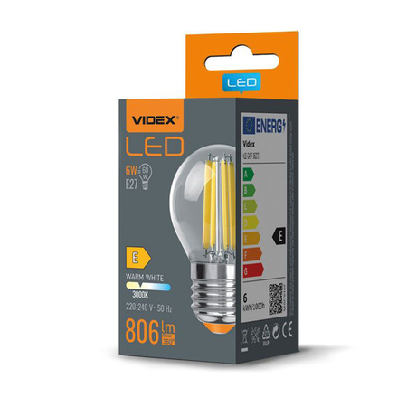 LED Lampen E27 G45 Kugel 6W = 60W 806lm 3000K Warm 360° FILAMENT Videx