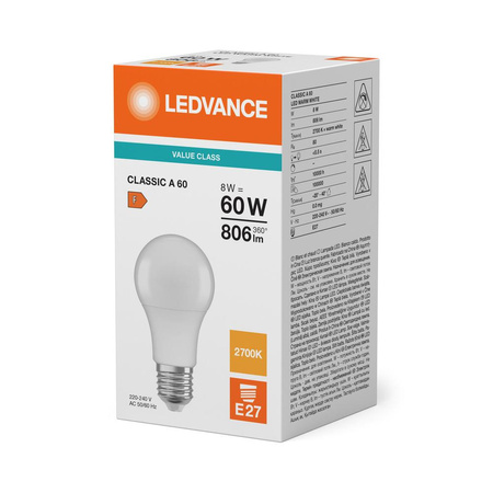 LED Lampen A60 E27 8W = 60W 806lm 2700K Warmweiß LEDVANCE
