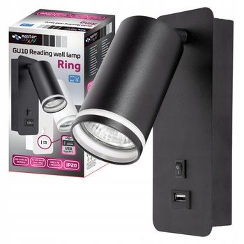 GU10 RING Wandleuchte mit USB und Schalter schwarz