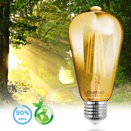 6x LED Lampen E27, Glühbirne ST64 6W = 50W 660lm 360° 2200K warm Glühfaden Edison Amber LUMILED