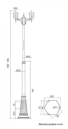 Außengartenlampe LATERNE E27 Venedig OGMWN 2 KW 180-280cm schwarz Su-Ma