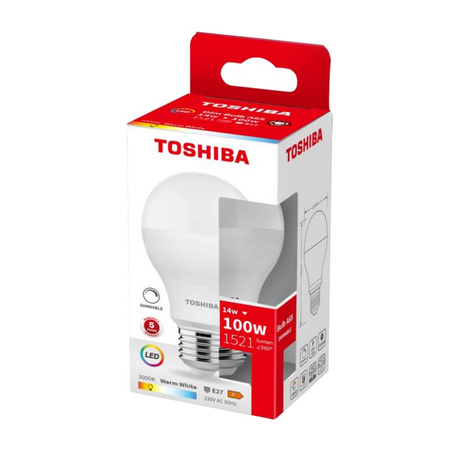 E27 A65 LED Lampen 14 W = 100 W, 1521 lm, 3000 K warm, TOSHIBA dimmbar
