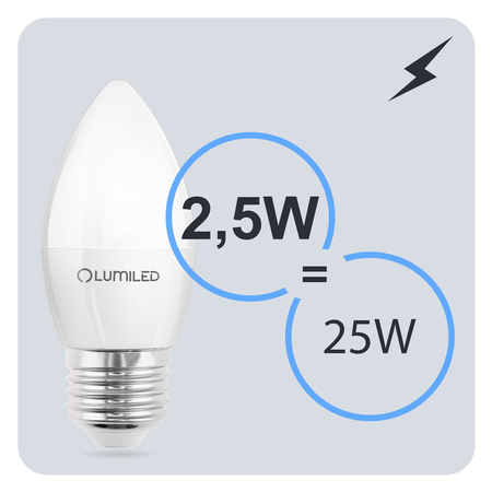 6x LED Lampen E27, Glühbirne B35 2.5W = 25W 249lm 180° 3000K warm LUMILED