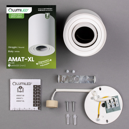 Aufputz HALOGEN Spot Tuba Beweglich AMAT-XL GU10 Rund Weiß 125mm LUMILED