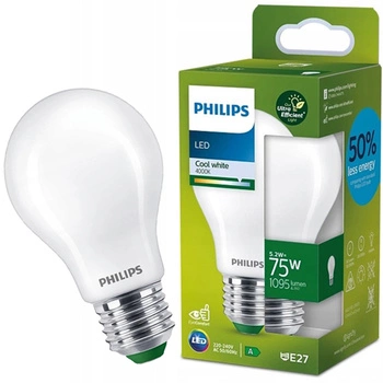 E27 A60 LED Lampen 5,2 W = 75 W, 1095 lm, 4000 K, neutrales Filament, milchig, PHILIPS, ultraeffizient