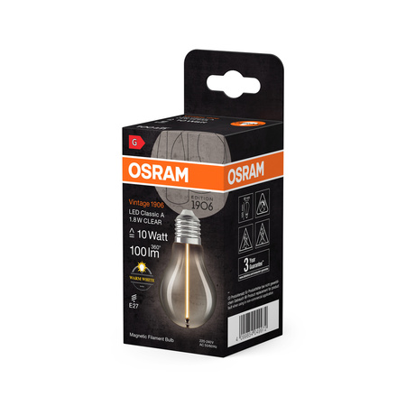 LED Dekorative Glühbirne A60 E27 1.8W = 10W 100lm 2700K Warm 320° Glühfaden Vintage 1906 Osram